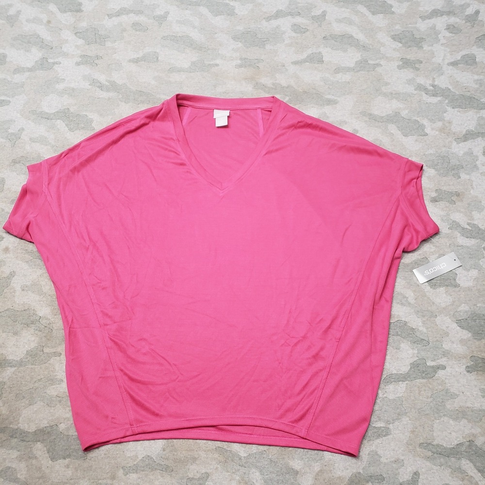 Chico's Zenergy Top Womens Medium Pink V-Neck Dolman Ribbed Activewear NWT
